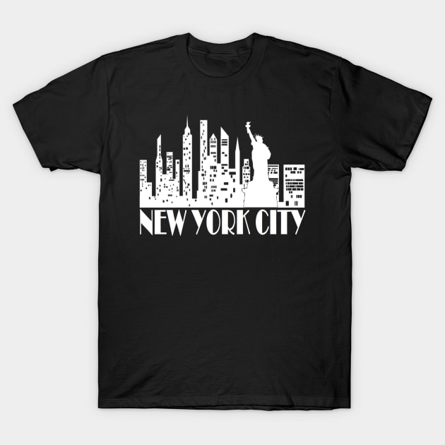 New York City Skyline - WHITE T-Shirt by curlygirztees1